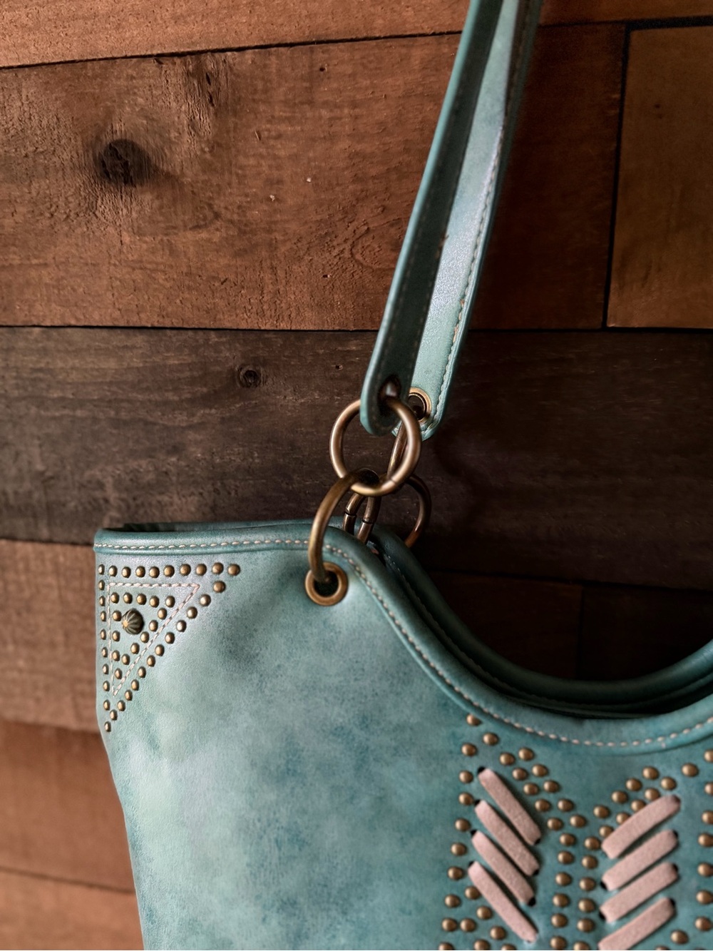 Montana West Turquoise Studded Western Tote Bag Boho Shoulder Purse - Picture 6 of 13